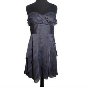Adrianna Papell strapless gray tiered ruffle chiffon evening dress size 8 petite